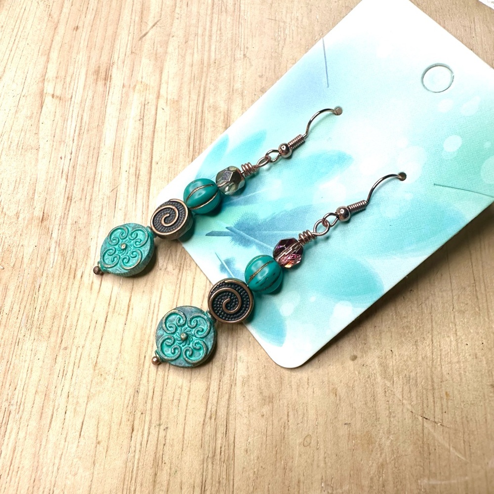 Hand crafted Turquoise & Copper Bohemian Dangle Earrings